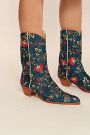 TURQUOISE WESTERN BOOTS OLIVIA - sustainably made MOMO NEW YORK sustainable clothing, boots slow fashion