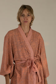 TUSSER SILK PEACH EMBROIDERED KIMONO ZOLA - sustainably made MOMO NEW YORK sustainable clothing, slow fashion