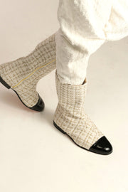 TWEED BOOTS BLACK CAP SOFIA - sustainably made MOMO NEW YORK sustainable clothing, boots slow fashion