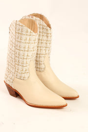 TWEED WESTERN BOOTS VIOLETTA - sustainably made MOMO NEW YORK sustainable clothing, samplesaleshoe0123 slow fashion