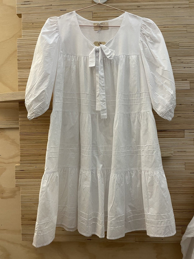 White Cotton Layers with Balloon Sleeves - sustainably made MOMO NEW YORK sustainable clothing, Boho Chic slow fashion