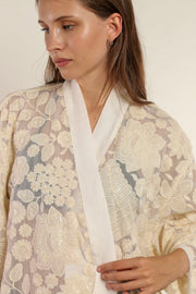 WHITE CREAM LACE FLOWER KIMONO - sustainably made MOMO NEW YORK sustainable clothing, kimono slow fashion