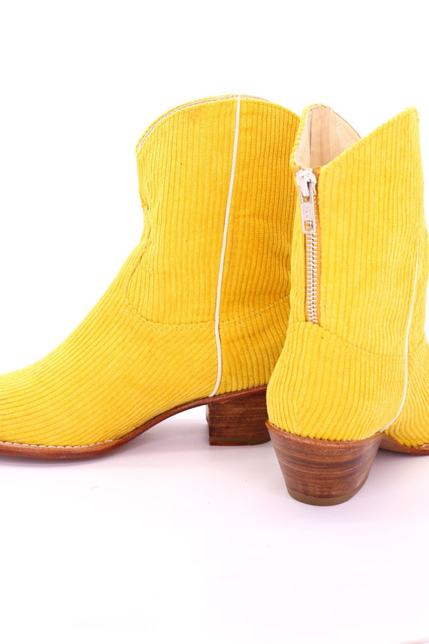 YELLOW CORDUROY BOOTIES LINNEAH - sustainably made MOMO NEW YORK sustainable clothing, boots slow fashion